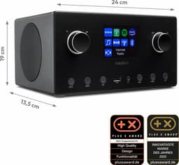 MEDION P85444 2.1 Internetradio met Subwoofer (DAB+, UKW Radio, Spotify Connect, WLAN, Bluetooth, Streaming, Equalizer, kleurendisplay, USB, AUX, wekker, sluimerfunctie, slaaptimer) zwart — thumbnail 3