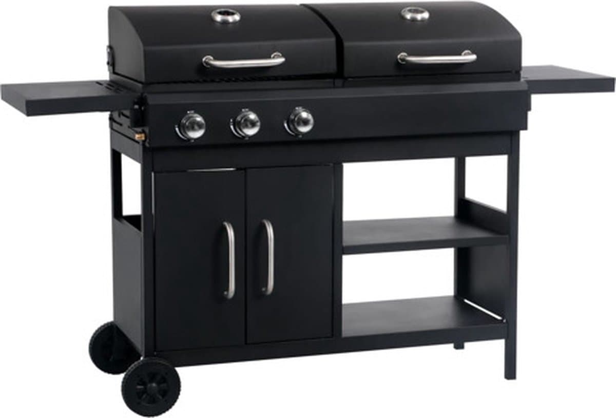 vidaXL Gas-/houtskoolbarbecue met 3 branders — afbeelding 1