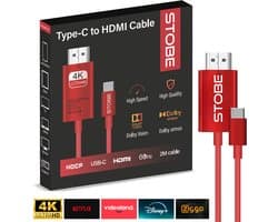 STOBE® USB-C naar HDMI streaming kabel - HDCP ondersteuning voor films - 4K@60Hz - 2 meter - Geschikt voor mini beamers - telefoon - laptop - tv - monitor