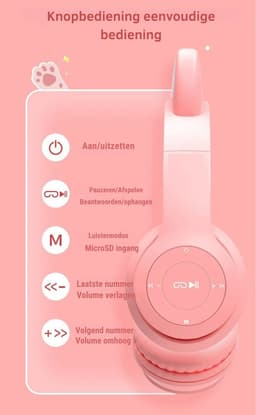 DrPhone Draadloze Kattenoor Koptelefoon Met Microfoon – Bluetooth 5.0 – RGB LED verlichting – MicroSD ingang + Aux 3.5mm + Ingebouwde batterij 400Mah — thumbnail 3