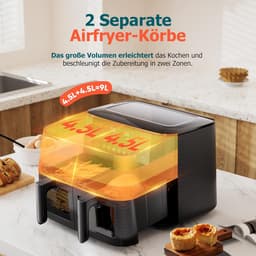 Cookwise Dual Zone Air Fryer 2 Lades - Heteluchtfriteuse met Kijkvenster - 9-In-1 Kookmogelijkheden - Zwart — thumbnail 7