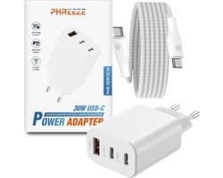 USB C Adapter 30W Snellader met USB C naar USB C kabel 2 Meter - Geschikt voor Samsung S24 S23 S22 S21 S20 en iPhone 15 16 Pro Max