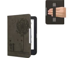 kwmobile ereader hoesje van kunstleer - geschikt voor Kobo Clara 2E - Met magneetsluiting - In grijs Paardenbloemen Liefde design