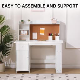Kinderbureau en Stoel met Opbergruimte - Houten Kindertafel met Etagère, Prikbord & Lade - Verstelbare Kinderstoel - Studiehoek Kinderkamer - 97x46x101cm - wit — thumbnail 3
