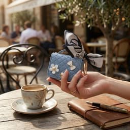 Blauw hoesje voor oordopjes dames met strik en decoratieve details geschikt voor AirPods 4 kunstleer hardcase met ring en lint — thumbnail 5