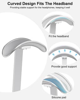 Headsethouder, robuuste hoofdtelefoonsteun voor AirPods Max, hoofdtelefoonaccessoires voor op het bureau, gemaakt van aluminium, ABS en siliconen - wit — thumbnail 3