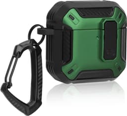 Beschermhoes voor draadloze oortjes, TPU-materiaal, met slotdeksel en sleutelhaak, stofdicht en schokbestendig - zwart groen, Airpods 4e generatie, 2024. — thumbnail 1