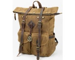 DE LAMASSU® Vintage Canvas Rugzak 45 cm – Unisex Laptop Rugtas 25L – Gewaxed Canvas met Echt Leer – Waterafstotend