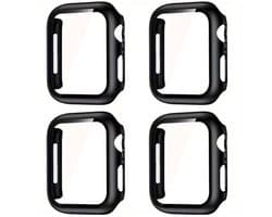 Zwart smartwatch screenprotector met geïntegreerde case 45 mm serie 7 / 8 / 9 geschikt voor Apple Watch dames en heren set van 4 stuks pc frame met gehard glas beschermhoes volledig omsluitend casual design