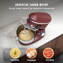 Nexvo® Deegmachine - Elektrische Deegmixer - Keukenmixer - 6.2L - Mixen en Mengen- Rood - 38cm x 24cm x 32cm — thumbnail 5