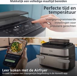 Philips Airfryer 5000-serie Megabasket Met Stoomfunctie – NA565/02 – Enkele mand óf Dubbele Mand - SteamClean – 9,5L – Tot 8 Personen – Inclusief Tang — thumbnail 11