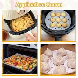 200 Bamboe Airfryer Liners 15,24 cm - Anti-aanbaklaag - Geperforeerd Perkamentpapier - Wegwerp demperpapier - Stoommand - Wit. — thumbnail 4