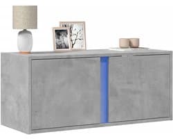 TV Wandkast - Mediabox Meubel - Woonkamer Opbergen - Met LED Verlichting - 80x31x35 cm - Cementgrijs