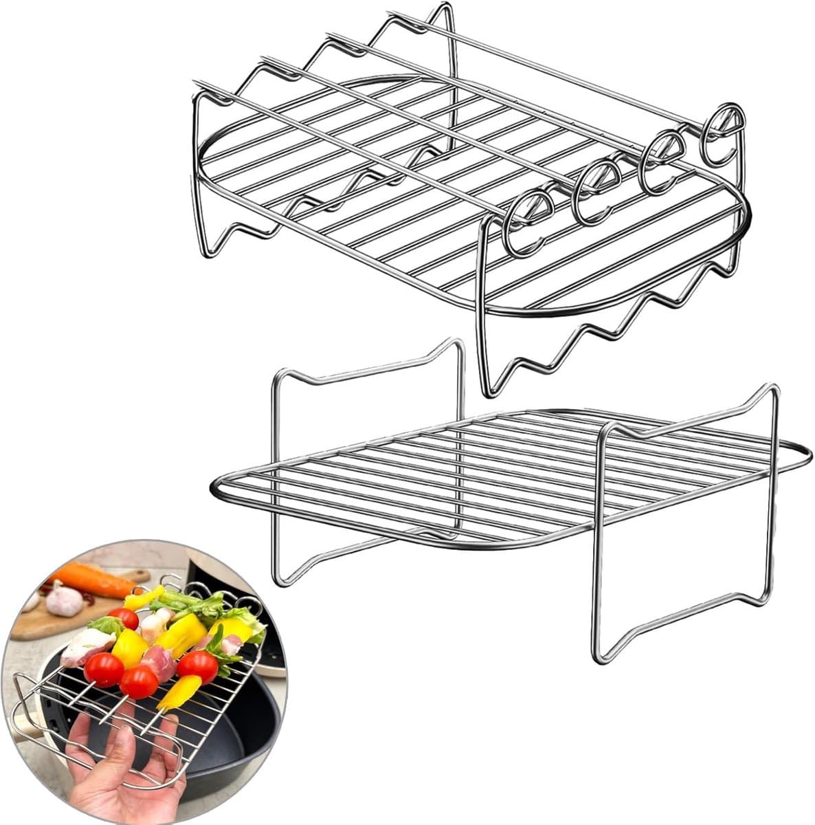 Airfryerrek 2-pack - Airfryer Accessoires - Airfryer-accessoire met dubbele mand - Grill voor hoge temperaturen - Multifunctioneel kookrek - Airfryer — afbeelding 1
