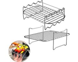 Airfryerrek 2-pack - Airfryer Accessoires - Airfryer-accessoire met dubbele mand - Grill voor hoge temperaturen - Multifunctioneel kookrek - Airfryer