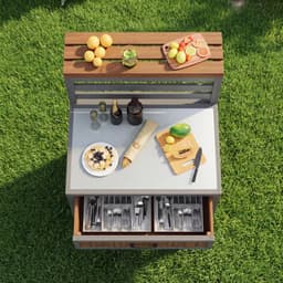 Tuinkast met Werkblad - Buitenkast Grilltafel - Buiten Koken - Roestvrijstalen Werkblad - 100kg Draaglast - Natuurlijk Hout — thumbnail 2