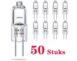 G4-lamp (50 Stuks) Kristalheldere Halogeenlamp 2-pins 12V 20W JC T3 Bi-pins G4-fitting Dimbaar 2700K Warmwit 2-pins Lamp Voor Onderkastverlichting, Kroonluchters En Tuinverlichting