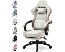 Dowinx Gamingstoel van Stof - Ergonomische Bureaustoel met Massagefunctie en Voetensteun - PC-stoel - Belastbaar tot 150 kg - Beige