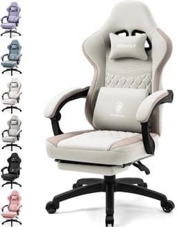 Dowinx Gamingstoel van Stof - Ergonomische Bureaustoel met Massagefunctie en Voetensteun - PC-stoel - Belastbaar tot 150 kg - Beige — thumbnail 1