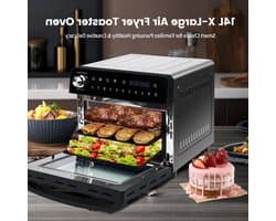 Heteluchtfriteuse - 14L – Mini Oven - 1800W - 240V - XXL - 11 Programma’s – LED Touchscreen - 14L capaciteit - Inclusief Rotisserie - en Accessoires