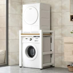 Wasmachinekast – Wasmachine Meubel – Drogerkast – Opbergkast – Wasmachine Ombouw – Gietijzer Teak Kleur – 3 Verstelbare Planken – Vloerbevestiging Voor Stabiliteit — thumbnail 1