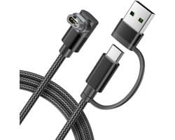 Qost - 2 in 1 Garmin Kabel - 1 Meter - Zwart - Garmin oplaadkabel - Compatibel met Garmin Instinct / Forerunner / Fenix - 1-Pack - L-Vorm 90 Graden Hoek - Aluminium