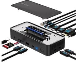 13-in-1 USB C Dockingstation met M.2 SSD Enclosure, 100W PD en Triple 4K Display Ondersteuning