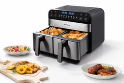 Jurrys Gezins airfryer - Dubbele airfryer - Heteluchtfriteuse - Inclusief Receptenboek - Gezond Koken - 2 Zones - 10L - Zwart — thumbnail 1
