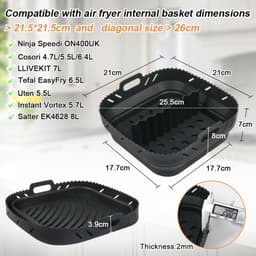 Luchtfriteuse Liner Siliconen met Verdeler, Vierkante Siliconen Luchtfriteuse Accessoires voor Ninja Speedi 5,7L / Cosori 5,5L/ Tefal/ Instant Vortex/ Philips Luchtfriteuse, 20,3 cm — thumbnail 3
