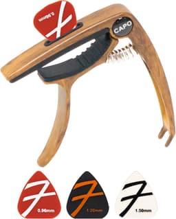 Finesse Universele Capo met Plectrums - Plectrumhouder - Gitaar - Akoestisch - Elektrische - Ukelele - Hout — thumbnail 1