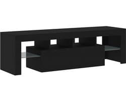 TV-meubel met LED verlichting 140x36,5x40cm gesneden hout zwart eiken