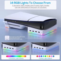 Horizontale PS5 Slim & Pro Stand met RGB LED 14 Modus Licht - 4-Port USB Hub - Koelstandaard & Antislip - Compatibel met Disc & Digital Edition - Console Accessoire 2026 - Ideaal Voor Gameliefhebbers - Zwart — thumbnail 4