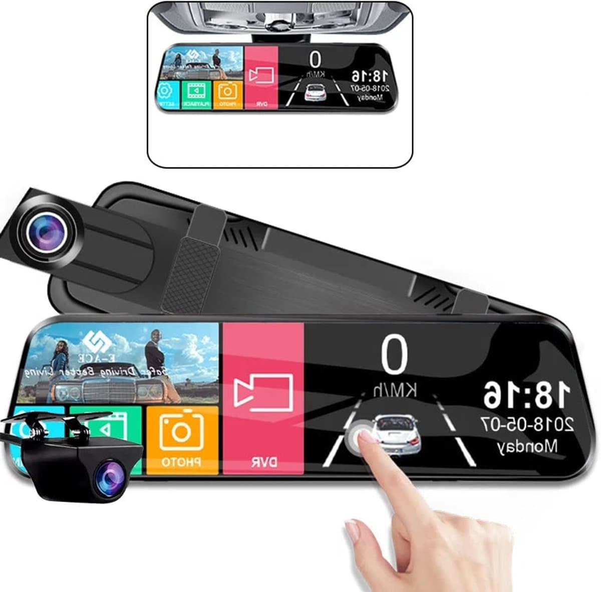 Dashcam voor Auto - 10 Inch Touchscreen Spiegelcamera - 1080P AHD Dashcam - Nachtzicht - Groothoek 170° - Parkeermodus - Inclusief 6M RCC BL - Zwart — afbeelding 1