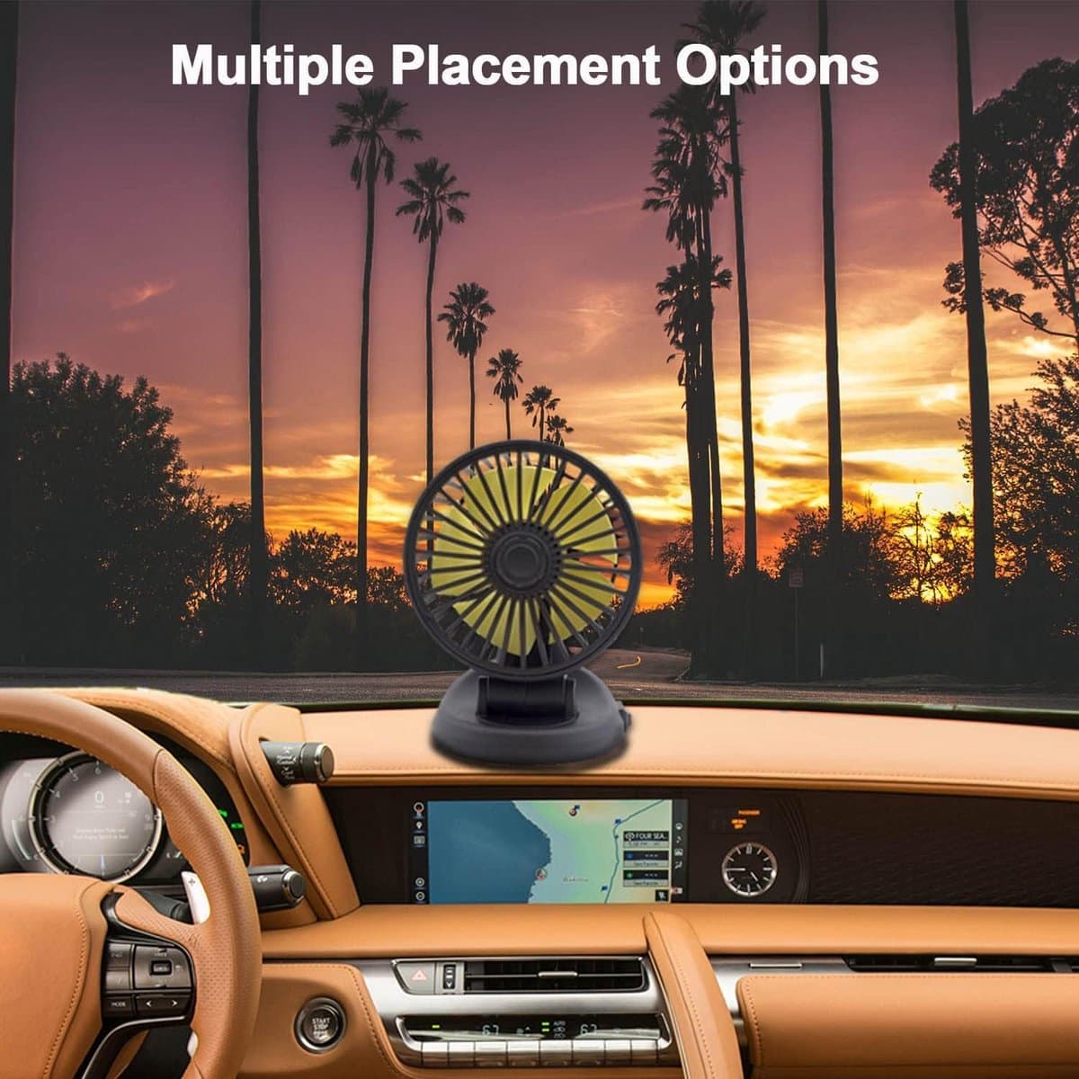 Krachtige Auto Ventilator 12V voor Dashboard en Ruiten. 360° Draaibaar en Zuignap Montage — afbeelding 1