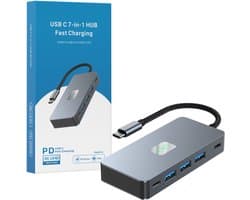 USB-C Hub - 7-in-1 Docking Station - 3x USB 3.0 - 2x HDMI 4K - 1x USB-C 5Gbps - 1X USB-C PD 100W - USB Hub Laptop - Grijs