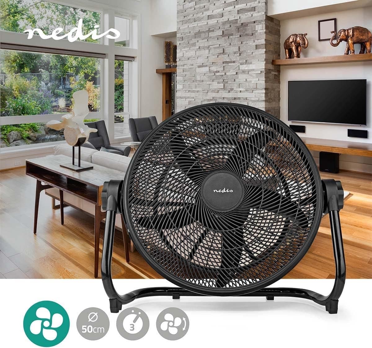 Vloerventilator - Grote Ventilator - Ruimtes Verkoelen - 5 Extra Grote Bladen - 50 cm Diameter - Zwart — afbeelding 1