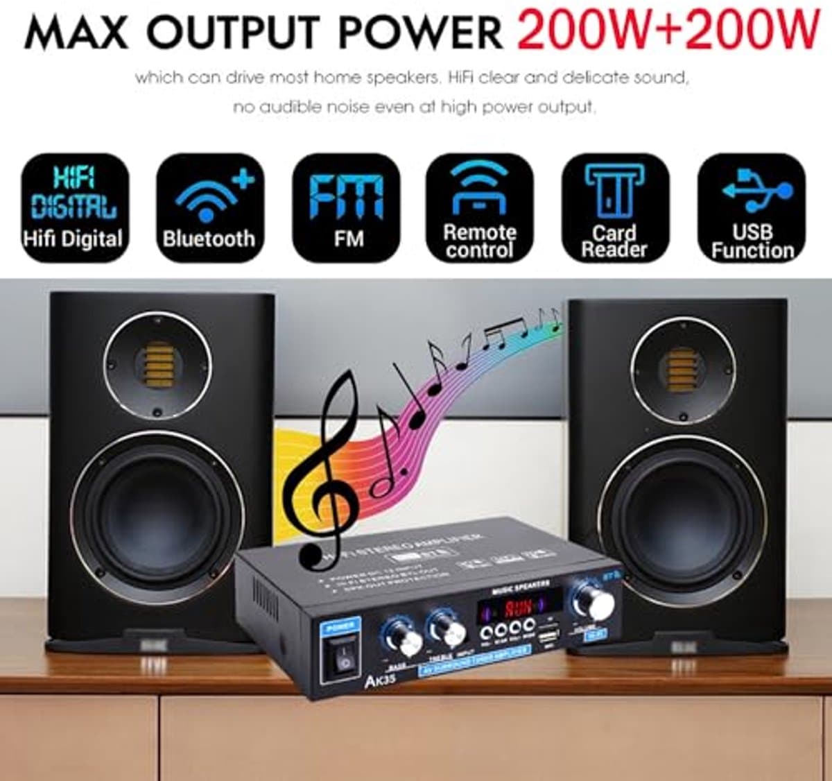HiFi versterker met Bluetooth 5.0, mini audio versterker voor thuisbioscoop en karaoke — afbeelding 1