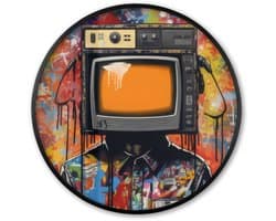 Poster in lijst Rond - Fotolijst 60x60 cm - Posters - Televisie - Graffiti - Mens - Kleuren - Ronde posterlijst zwart - Decoratie - Wanddecoratie woonkamer - Muurdecoratie slaapkamer