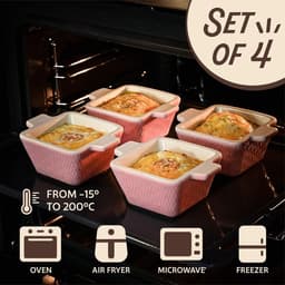Set van 4 Mini Keramische Ovenschalen - Stapelbaar en Vaatwasmachinebestendig - Ideaal voor Oven en Airfryer — thumbnail 3