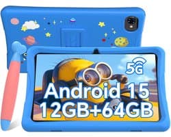 TABWEE K10 Tablet - 10.1 Inch FHD - 12GB RAM - 64GB ROM - SD 2TB - 5000 mAh - Android 15 - WiFi 6 - uitstekend cadeau voor kinderen - Blauw