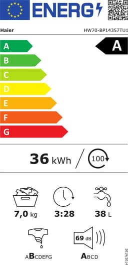 Haier HW70-BP14357TU-S – Wasmachine – 7 kg – Energieklasse A – Extra stil (69 dB) – Stoomfunctie – Inverter motor – Wi-Fi + Bluetooth (hOn) – 16 programma’s – Getest om 20 jaar mee te gaan – 10 jaar garantie op onderdelen — thumbnail 2