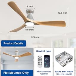 52 inch plafondventilator met licht en app-afstandsbediening – Dimbare ventilator voor lage plafonds met timer en ultra lichte DC-motor — thumbnail 5