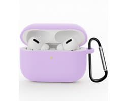 Hoesje - Geschikt voor Apple Airpods Pro 3 - Siliconen Hoes met Clip - Silicone Case Cover - Lila