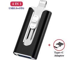 Lordani 4-in-1 256 GB Snelle USB Flash Drive | Perfecte Opslag voor Foto's, Video's, en Bestanden | Geschikt voor iPhone, Externe Gegevens opslag, Plug-and-Play, Draagbare USB Stick