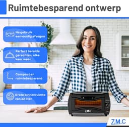 ZMC Mini Tandoor 2100W 22L - Minibakoven voor lahmacun, pizza, naan en brood. Inclusief bakplaat en grillrooster. Compact, krachtig, snelle opwarming, ideaal voor authentieke gerechten. — thumbnail 3