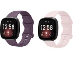 Strap-it Smartwatch bandjes set – siliconen horlogebandjes geschikt voor Fitbit Versa 3 / Versa 4 / Sense / Sense 2 – Donkerpaars & Zandroze – Maat S (2-pack)
