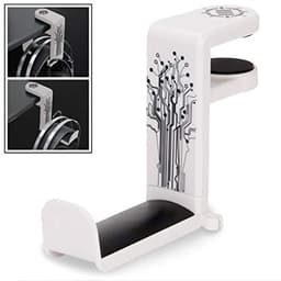 Hoofdtelefoon Hanger met Verstelbare Draaibare Arm - Onder Bureau Klem, Universele Pasvorm en Kabel Organiser - Wit — thumbnail 1