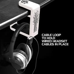 Hoofdtelefoon Hanger met Verstelbare Draaibare Arm - Onder Bureau Klem, Universele Pasvorm en Kabel Organiser - Wit — thumbnail 4