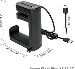 Hoofdtelefoonstandaard met 360° Draaibare Haak en Verstelbare Veerklem, USB 3.0 & USB 2.0 Hubs — thumbnail 2