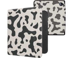 kwmobile e-reader hoesje geschikt voor Tolino Vision 6 hoes - E reader flip case met magnetische sluiting - Ereader cover - Koeien Patroon design in zwart / wit